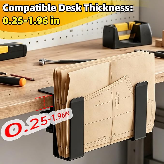 Adjustable Desk Side Laptop Mount, No Drill Clamp on Laptop Holder, Metal Hanging Notebooks Holder, Punch-Free Clamp for MacBook Pro, Documents with Anti-Scratch Silicone