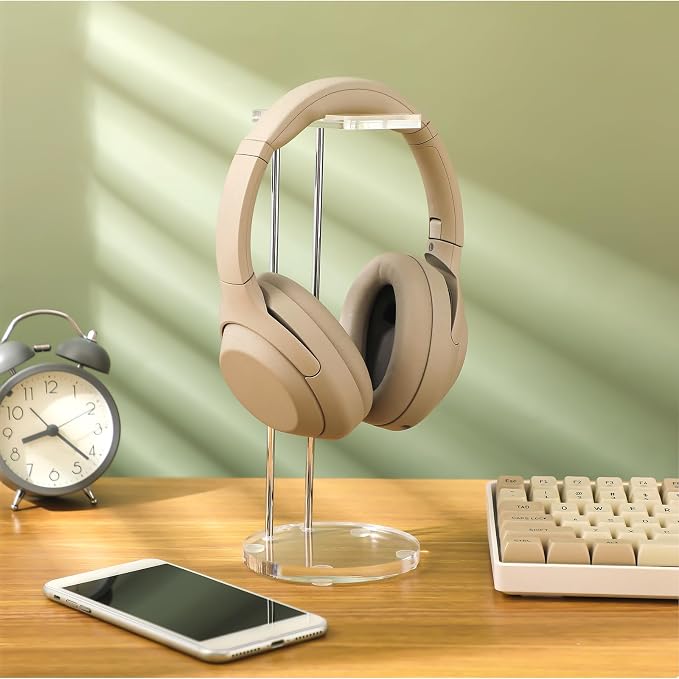 Xuhal Acrylic Headphone Stand Headset Holder for Desk, Clear Gaming Headset Stand Universal Headphone Holder for Desktop Display, with Metal Hardware(Round)
