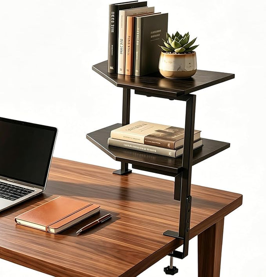 2-Tier Corner Clamp On Desk Shelf for Home Office Gaming Room | Adjustable Corner Clamp On Desk Shelf 2-Tier, Above Table Storage Shelves for Small Space Home Office & Gaming Room