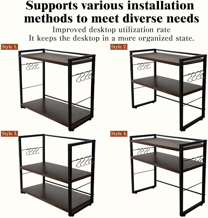 Desktop Shelf Organizer，Desk Shelf for Top of Desk， 2 Tier Adjustable Small Bookshelf ，Wood Desk Organizer Storage Rack and Freestanding Display Shelf for Office, Dormitory, Home (black, 16.9in)