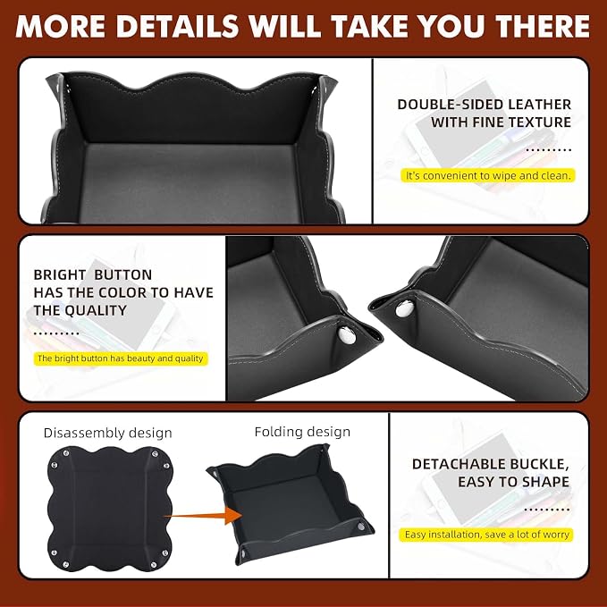 Valet Tray for Men Women 2 Pack - PU Leather Travel Catchall Tray Organizer - Desk Bedside Nightstand Storage Box for Jewelry Key Phone Remote Controller Wallet Readers -White and Black
