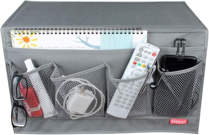Bedside Storage Organizer with 6 Pockets, Bedside Caddy, Table Cabinet Storage Organizer, TV Remote Control, Phones, Magazines, Tablets, Accessories, Grey