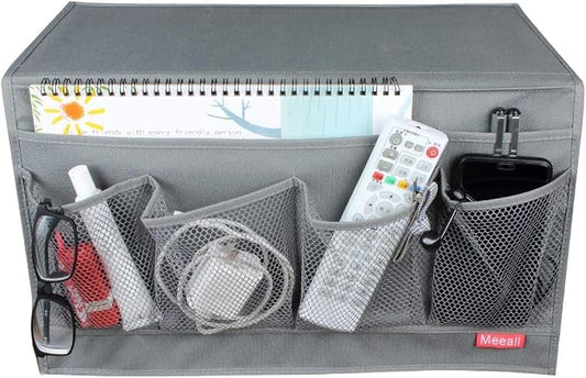 Bedside Storage Organizer with 6 Pockets, Bedside Caddy, Table Cabinet Storage Organizer, TV Remote Control, Phones, Magazines, Tablets, Accessories, Grey