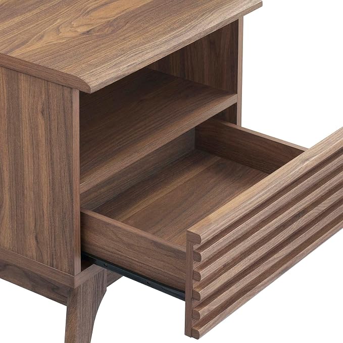 Modway Render Mid-Century Modern, One-Drawer Nightstand, Walnut