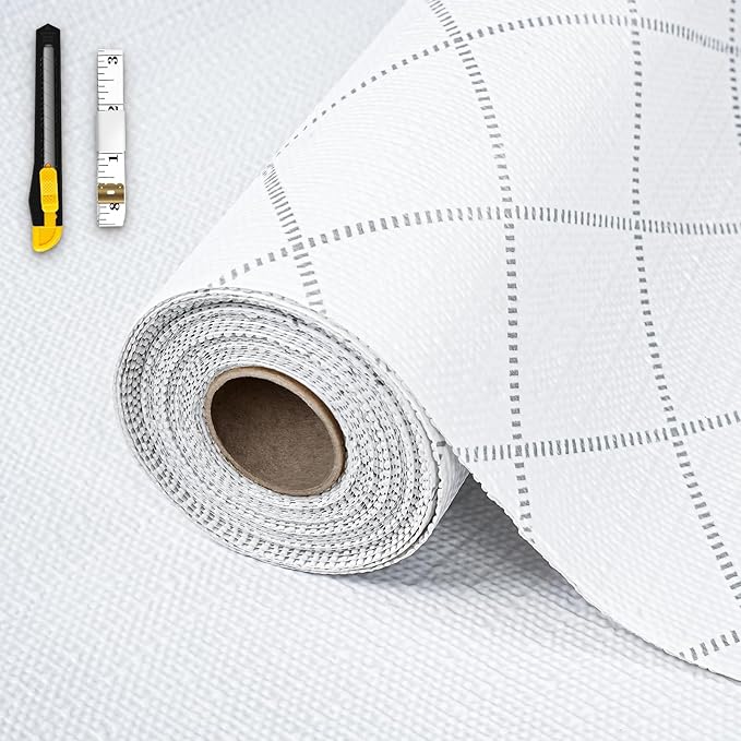 Shelf and Drawer Liner for Kitchen Cabinet,18 in x 20 FT Non-Adhesive Rhombus Cabinet Liners for Shelves Non-Slip Waterproof Kitchen Drawer Liners Contact Paper Shelf Paper with Knife and Tape Measure