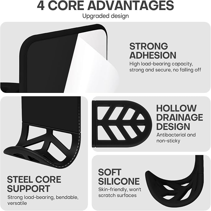 Wall Mount Headphone Stand, 2-in-1 Bendable Silicone Controller Holder, Adhesive Under Desk Hook for Gaming Office & Home, Fits All Headphones for PS5 Xbox Controllers - 1 Pack (Black/White)