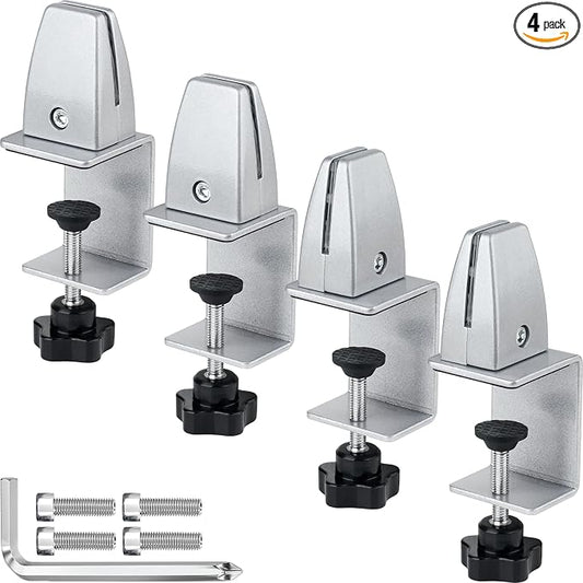 4 Packs Sneeze Guard Support, Aluminum Adjustable Partition Clamp, Acrylic Desk Divider Support, Desk Shield Clamp Privacy Panel for Counter