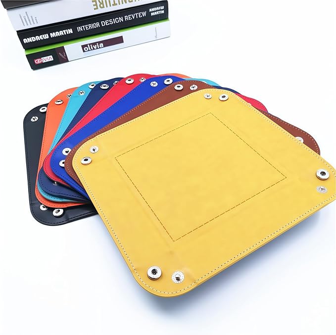 Valet Tray Desktop Storage Organizer – Vegan Leather Catchall Tray Bedside Vanity Tray Nightstand Caddy Holder for Remote Controller, Watch, Keys, Phone, Wallet, Coin, Jewelry, Yellow