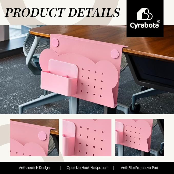 Under Desk Laptop Holder, No Drill Table Side Storage Organizer, Cute Pink Panda Clamp On Desktop Shelf Steel Table Hanging Mount File Tray, Desk Accessories & Workspace Organizers (Pink Panda)