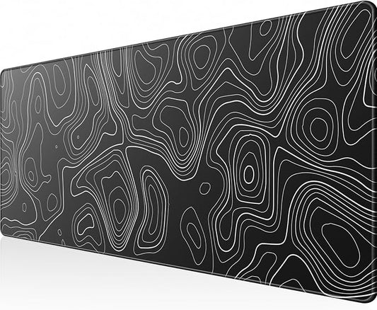 KTRIO Large Gaming Mouse Pad, Desk Mat, 31.5 x 11.8 in, Black Topographic, XL