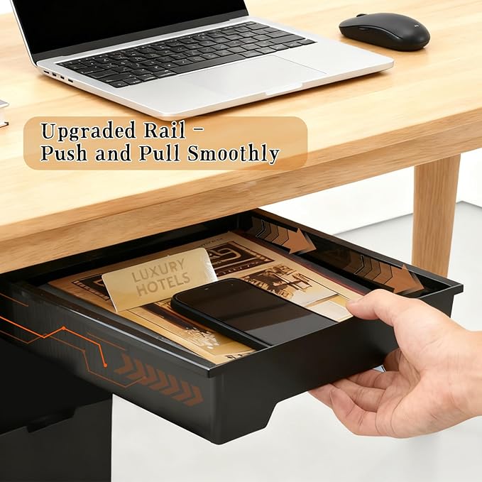 2 Pack Under Desk Drawer Organizer, Self Adhesive Hidden Drawer Storage, Slide Out Desk Organizer, Space Saving Pencil & Accessories Organizer, Under Table Storage for Home Office & School, Black