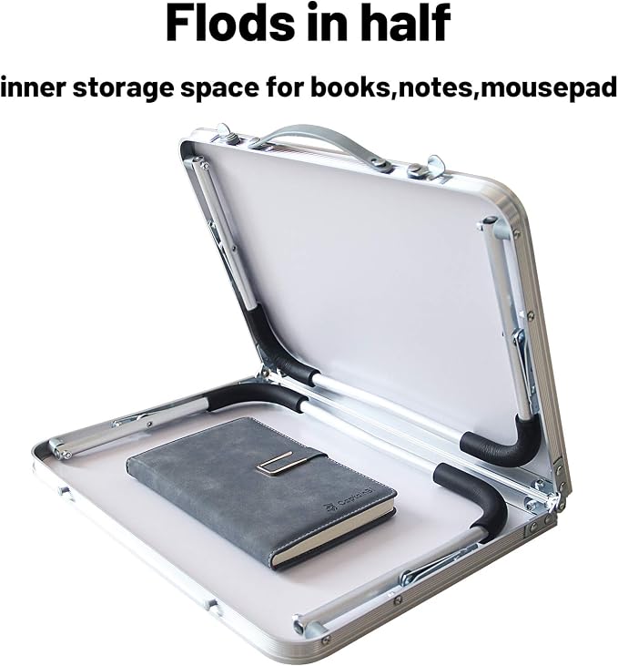 Jucaifu Foldable Laptop Table, Bed Desk, Breakfast Serving Bed Tray, Portable Mini Picnic Table & Ultra Lightweight, Folds in Half with Inner Storage Space (Bamboo Wood Grain)