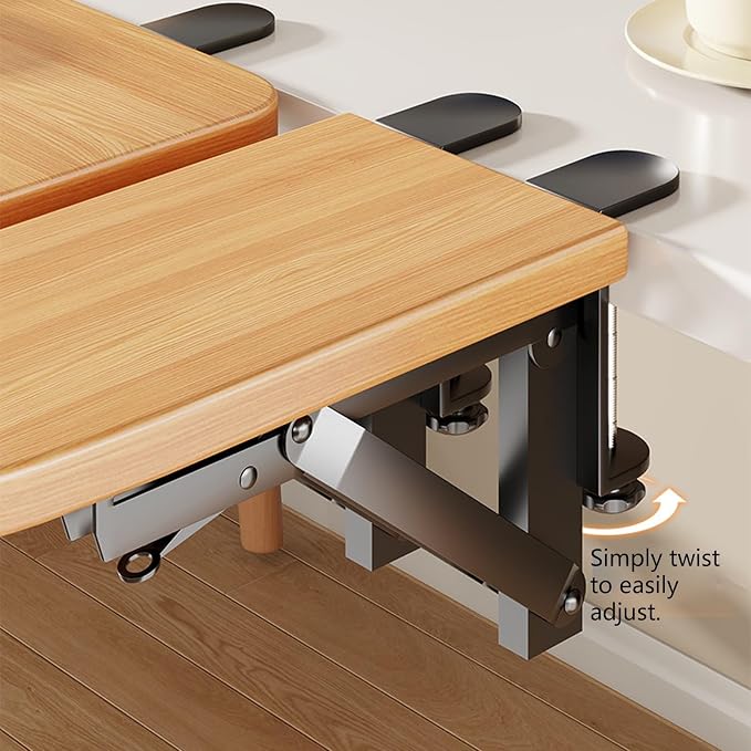 Clamp on Desk Extender Tray no Drilling Needed, Ergonomic Desk Extension 90° Foldable for Office, Home Table Extender for Desk(B)