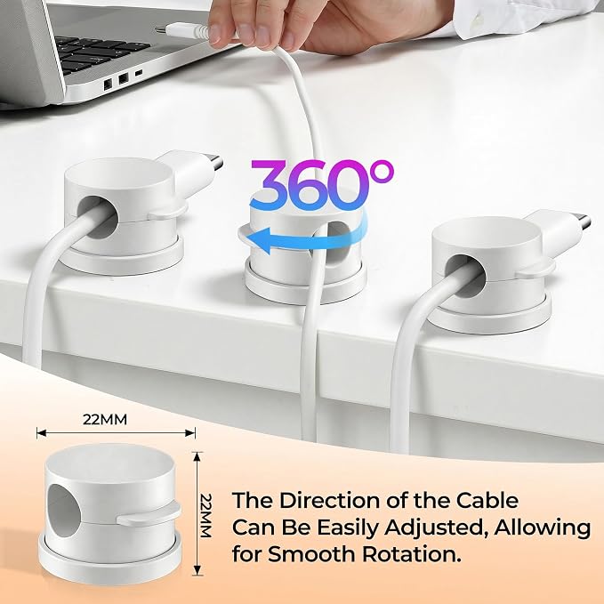 10 Pack Rotatable Cord Holder Organizer & Silicone Cable Straps Set | Adhesive Cable Clips Holder for Desk, Wall, Car - Wire Management Clips for iPhone Charger, USB, Computer Cables Cord Keepers