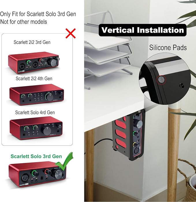 Under Desk Holder for Scarlett Solo 3rd Gen, Acrylic Under Desk Shelf Organizer Under Desk Mount Wall Mount Holder (Black)