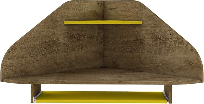 Manhattan Comfort Bradley Corner Floating Desk with Shelves & Gliding Keyboard Drawers, Wall Mounted Table for Small Spaces, Home Office and Bedroom, Mid Century Modern Design, Rustic Brown/Yellow