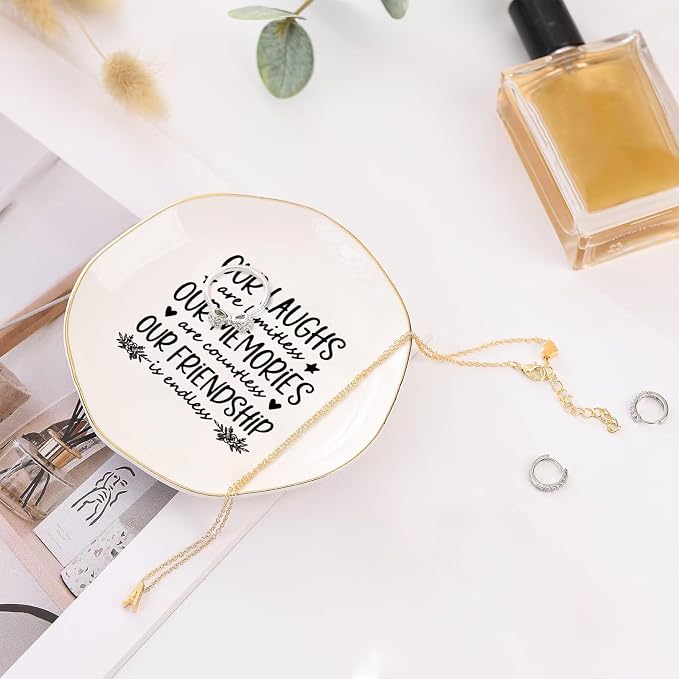 Friendship Gifts for Women Best Friend Jewelry Dish, Our Laughs are Limitless, Our Memories are Countless