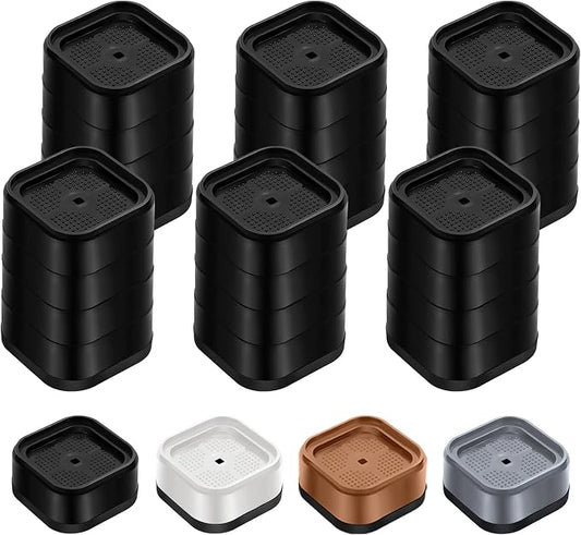 Furniture Risers Adjustable Bed Risers Heavy Duty Lifts Height 4", Square Stackable Bed Risers 1, 2, 3 or 4 Inch for Desk Leg Table Couch Sofa Chair Bed Frame Legs Dorm, 1+1+1+1 Inch, Black, 6 Pack