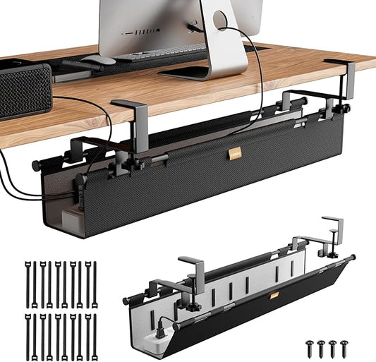 Cable Management Tray Under Desk, 38" No Drill Standing Desk Cable Organizer with Clamp/Screw Mount,Wire Cord Organizer for Table, Cable Tray for Office, Home