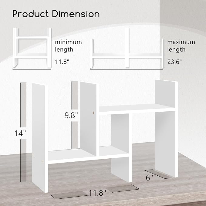 Jerry & Maggie Desktop Organizer Office Storage Rack Adjustable Wood Display Shelf Free Style Double H, Multi-Functional Mini Bookshelf for Desk Natural Stand (White/2 Pack)