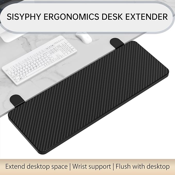 Sisyphy Ergonomics Desk Extender Tray, 31.5x9.5" Punch-Free Clamp on, Foldable Keyboard Drawer Tray, Table Mount Arm Wrist Rest Shelf, Computer Elbow Arm Support