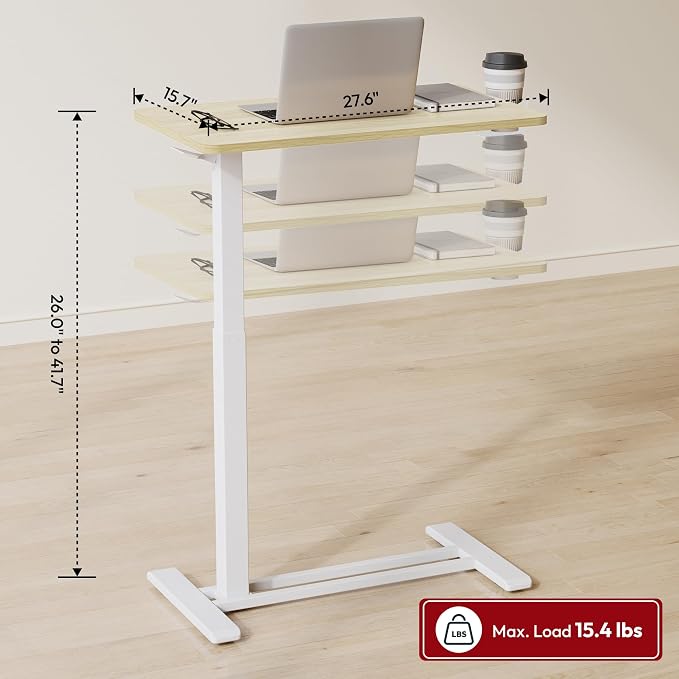 SANODESK Medical Adjustable Overbed Bedside Table with Hidden Casters, Pneumatic Mobile Laptop Computer Standing Desk Cart with Tray, Hospital and Home Use(31.5" W x 17.7" D, Pink)
