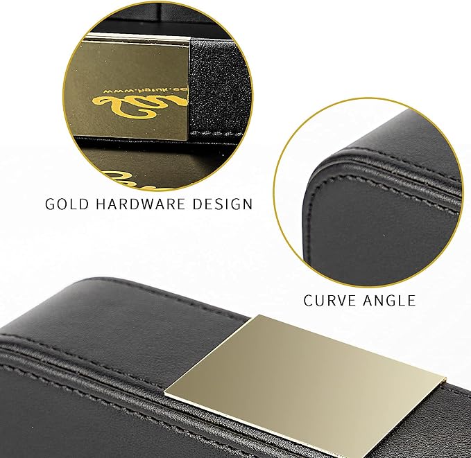 SANZIE Luxury Leather Tray Organizer Valet Tray Key Tray for Entryway Table Desktop Storage Catchall Tray Decorative Tray for Jewelry Keys Wallet Phone Watch (Metal Gilded, Black)