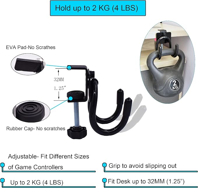 YYST Desk Mount Game Controller Holder Clamp On Hanger Holder Storage Rack Compatible with PS3/PS4/PS5/Xbox 360/Xbox One/S/X/Elite/Series S/Series X Controller, Pro Controller (1)
