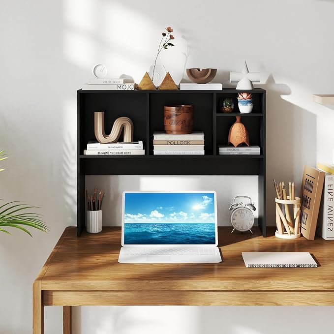 Giantex Desktop Bookshelf, Countertop Storage Hutch with 4 Shelves for Computer Desk, Dressing Tabletop Display Rack, Multipurpose Desk Hutch Storage Organizer for Home Office Dorm (Black)
