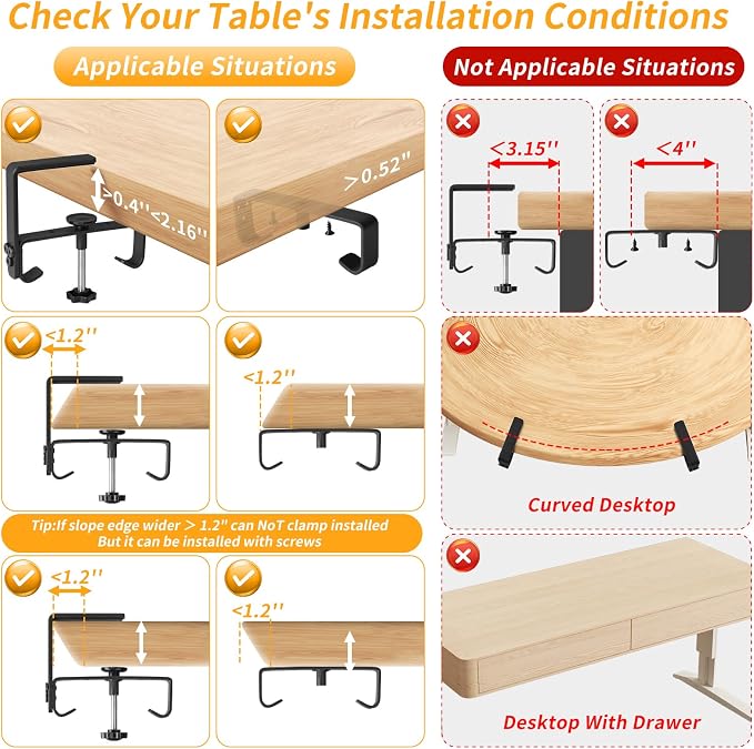 No Drill Under Desk Cable Management, 36" Desk Cable Management Tray, Standing Desk Cord Organizer Clamp Screw Mount, Cable Management Under Desk Black Fabric Desk Organizer for Home Office
