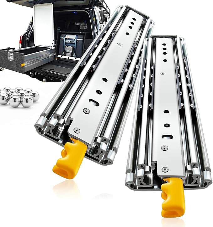 YENUO Heavy Duty Drawer Slides with Lock 12 14 16 18 20 22 24 26 28 30 32 34 36 38 40 44 48 52 56 60 Inch Full Extension Side Mount Ball Bearing Locking Rails Track Glides Runners Load 380 Lbs 1 Pair