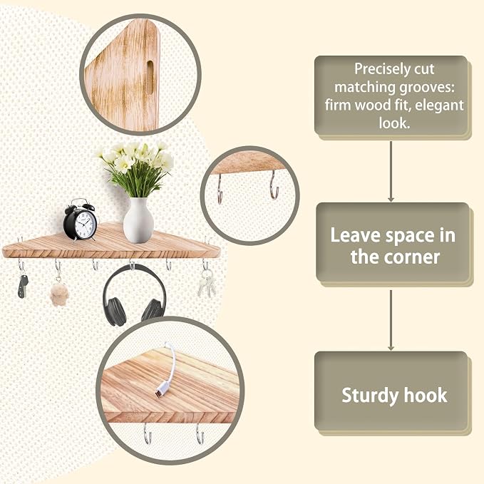 Cubicle corner shelf with hook：1pcs 16.5in wood triangle cubicile hanging shelves organization accessories fabric walls organizer for use in office cubicles office stylish decoration for women's desks
