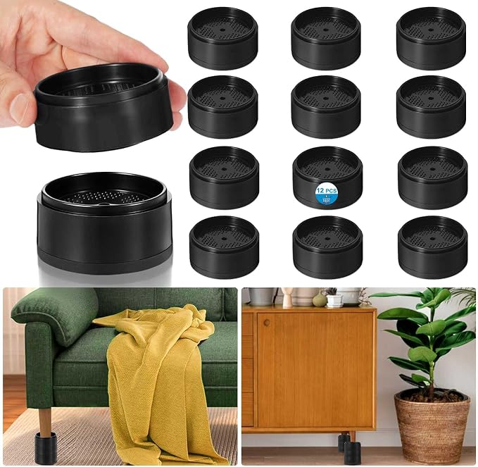 Bed Risers 1 inch, 2 inch, 3 inch, 4 inch Heavy Duty, Adjustable Furniture Riser for Table Desk Couch Sofa Chair Refrigerator Washing Machine, Stackable Bed Raisers Blocks (Black 6 Pack, 1+1 inch)