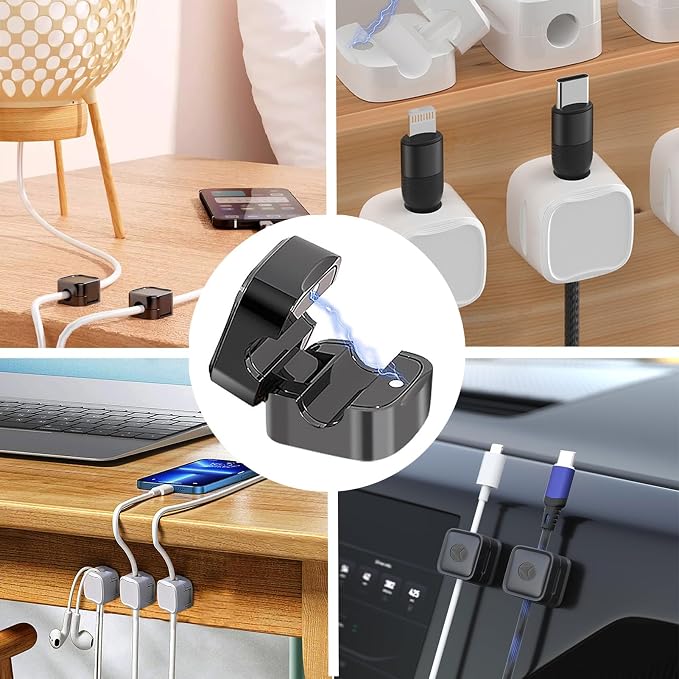 IFNOW 12 Pack Magnetic Cable Clips Cord Organizer White Self Adhesive Cord Holder Under Desk Cable Management for Home,Office,Car,Desk,Nightstand