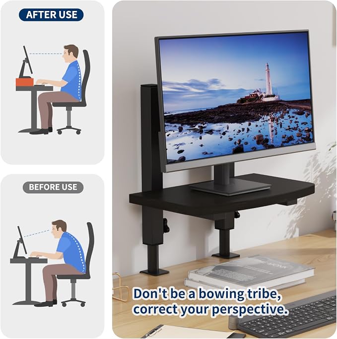 Adjustable Monitor Stand for Desk, Wood Texture Monitor Stand Riser with 4.15“-13” Height Adjustment, Sturdy Computer Monitor Stand with Anti-Tip Design, Laptop Stand & Desk Organizer, Black (Black)