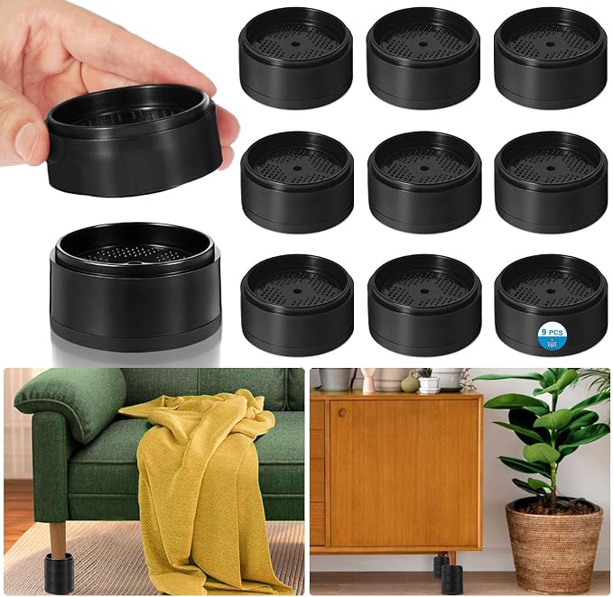 Bed Risers 1 inch, 2 inch, 3 inch, 4 inch Heavy Duty, Adjustable Furniture Riser for Table Desk Couch Sofa Chair Refrigerator Washing Machine, Stackable Bed Raisers Blocks (Black 9 Pack, 1 inch)