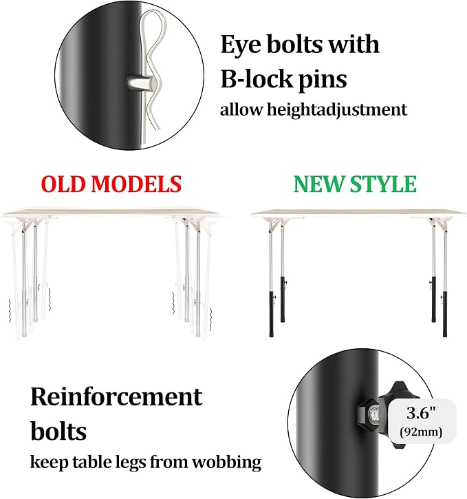 Folding table risers for Folding Tables Straight/Bent Leg, Dural Folding Table Leg Extensions 4 Levels/Heights Table Leg extenders 3.6in | 6.77in | 10in | 13in-All for Treating Your Back pain