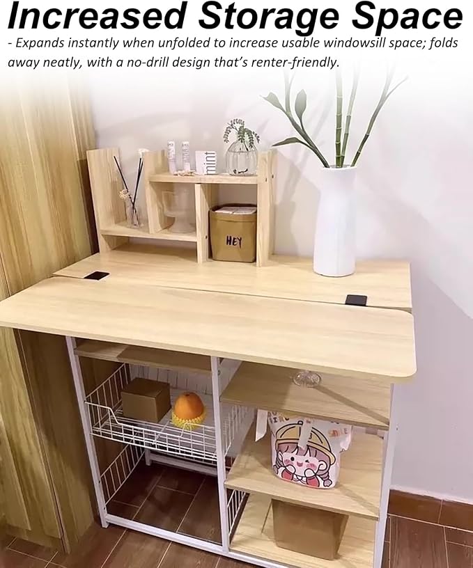 Clamp-on Foldable Window Sill Extension, No Drill Computer Desk Extender Table, Window Ledge Countertop Board, Detachable Window Plant Shelf(90x20cm(35 3/8x7 7/8"))