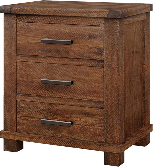 Knocbel Farmhouse Nightstand with 3 Storage Drawers, Reclaimed Pine Wood Bedside Table Night Stand Sofa Side End Table with Antique Metal Handles, Fully Assembled