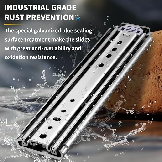YENUO Heavy Duty Drawer Slides 12 14 16 18 20 22 24 26 28 30 32 34 36 38 40 44 48 52 56 60 Inch Full Extension Side Mount Ball Bearing Long Rails Track Guide Glides Runners Load 400 Lbs 1 Pair