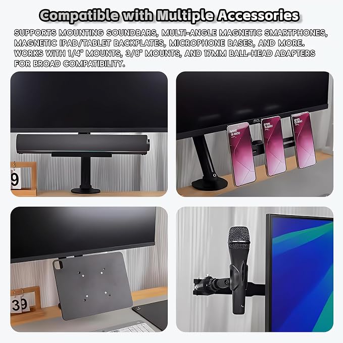 3D-Printed Portable Monitor Extension Arm, Side/Top Mount for Tablets, Phones & 7–18" Portable Screens, VESA 75x75 Compatible (White, About)