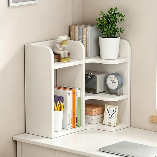 3-tier Corner Desktop Organizer Shelf, Wooden Desktop Bookshelf with Drawers, Multifunctional Desk Hutch Dorm, Desk Display Rack, Cube Storage Organizer Bookcase(White A-l,23.6x19.6x19.6'')