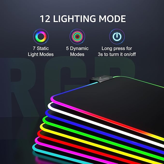 KTRIO RGB Large Gaming Mouse Pad, 31.5 x 11.8 in, RGB Black, XL | Smooth Micro-Weave Surface, RGB Lighting Design, Non-Slip Rubber Base, Durable Stitched Edges, Office & Home Use