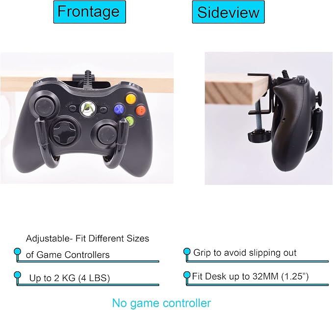 YYST Desk Mount Game Controller Holder Clamp On Hanger Holder Storage Rack Compatible with PS3/PS4/PS5/Xbox 360/Xbox One/S/X/Elite/Series S/Series X Controller, Pro Controller (1)