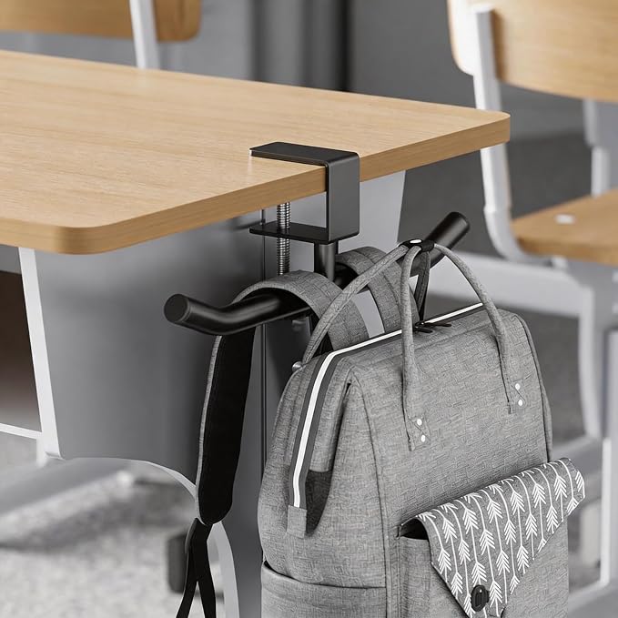 Heavy Duty Desk Hook Clamp, Adjustable Backpack Hanger, No Drill Headphone Holder, Clip-On Purse Hook for Table, Bag Hanger for Office Classroom Home, Gifts for Gamers, Office Desk Gaming Accessories
