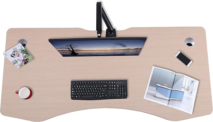 ApexDesk Elite Series 60" W Electric Height Adjustable Standing Desk with Matching Color Compact Reception Side Desk (Light Oak Elite & Side Desk)