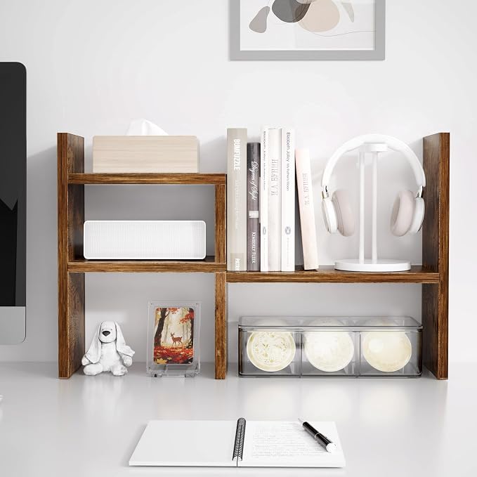 Jerry & Maggie Desktop Organizer Office Storage Rack Adjustable Wood Display Shelf Birthday Gifts Toy Home Decor Free Style Rotation Display True Natural Stand Shelf (Natural Wood Tone/2 Pack)