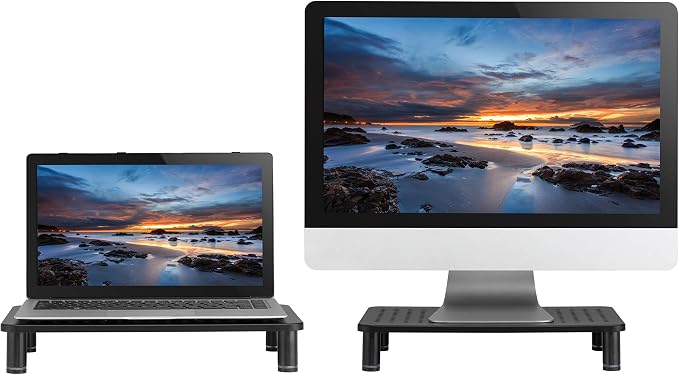 Husky Mounts Monitor Riser Laptop Stand, Adjustable Legs, Stackable, 14.5" x 9.25" x 3.25" Max Height, Matte Black Steel, 1 Stand