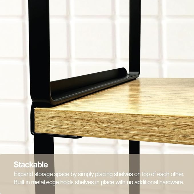 Mitus Shelf Organizer and Storage, Tiered Wood Cabinet Rack for The Kitchen Counter, Bathroom Counter, Pantry Cupboard, Office Desk Bookshelf, 16" Wide Natural and Black