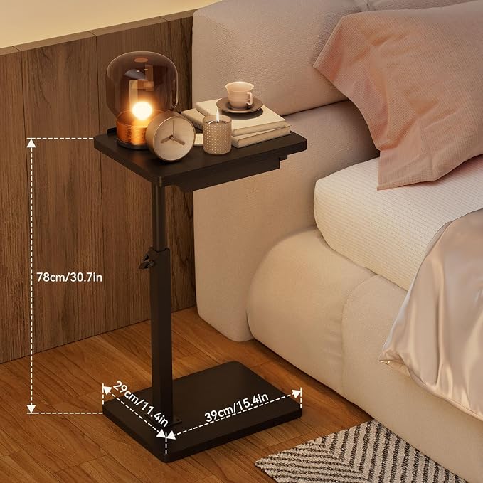 IBUYKE C Shaped Side Table, Angle Adjustable, 360° Swivel Height Adjustable End Table for Small Spaces, for Phone Computer & Tablet, Modern Small Coffee Snack Table for Sofa/Bed, Black UTVT004B